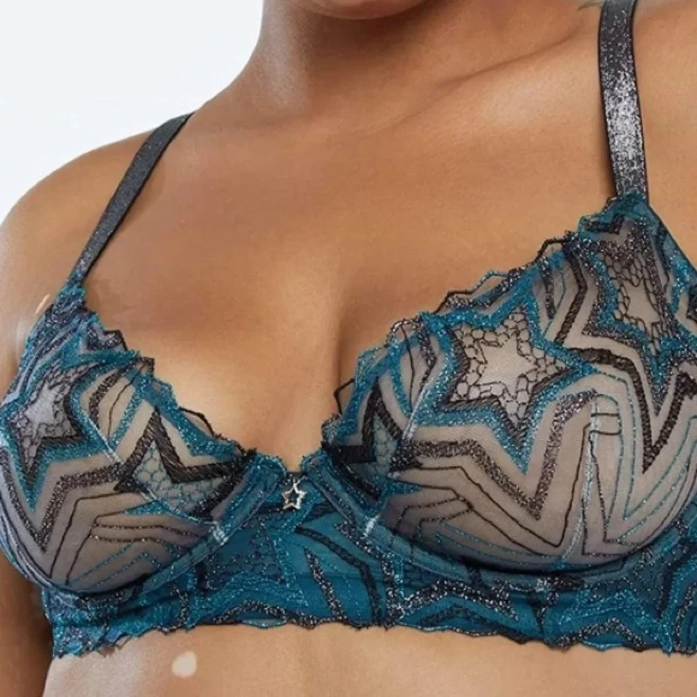 Savage Fenty Plus Size 40DDD Teal Lace Shining Star Unlined‎ Demi Bra Underwire